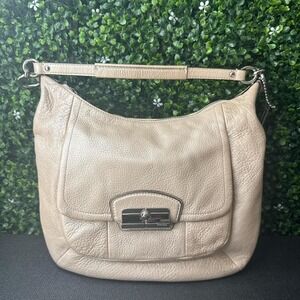 Coach Kristin Leather Hobo Cream leather shoulder bag with silver hardware
